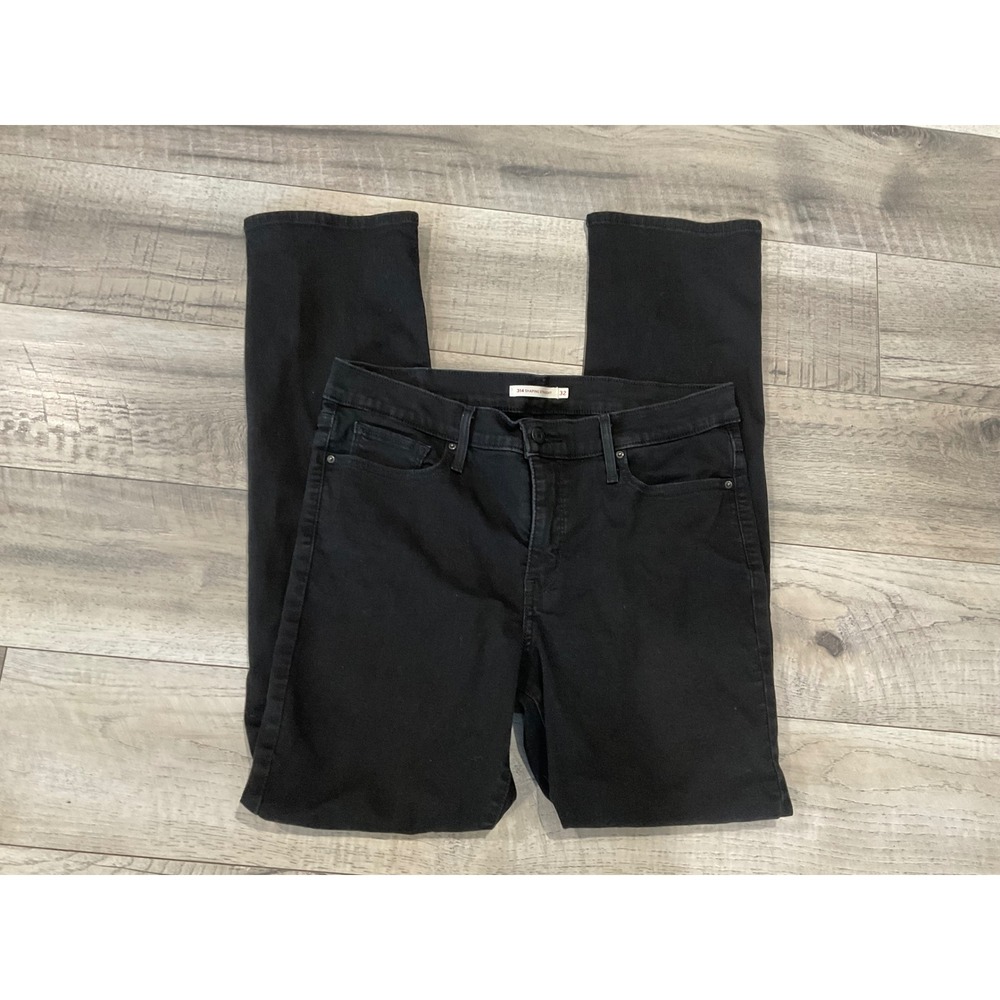 Levis 314 Shaping Straight Jeans Black Mid Rise‎ Stretch Denim Womens 32